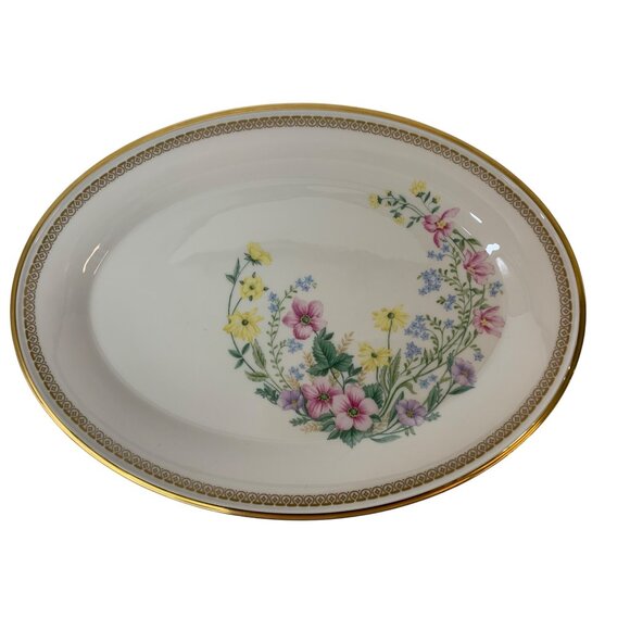 VTG 80s Lenox Flower Song Oval Platter 16" X 12" M Size Gold Rim Floral  L10091 - Picture 1 of 5